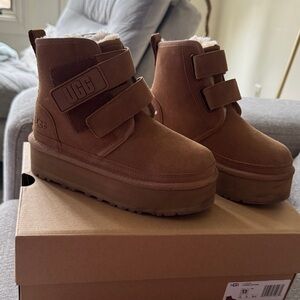 UGG Tan Platform Boots with Velcro Straps